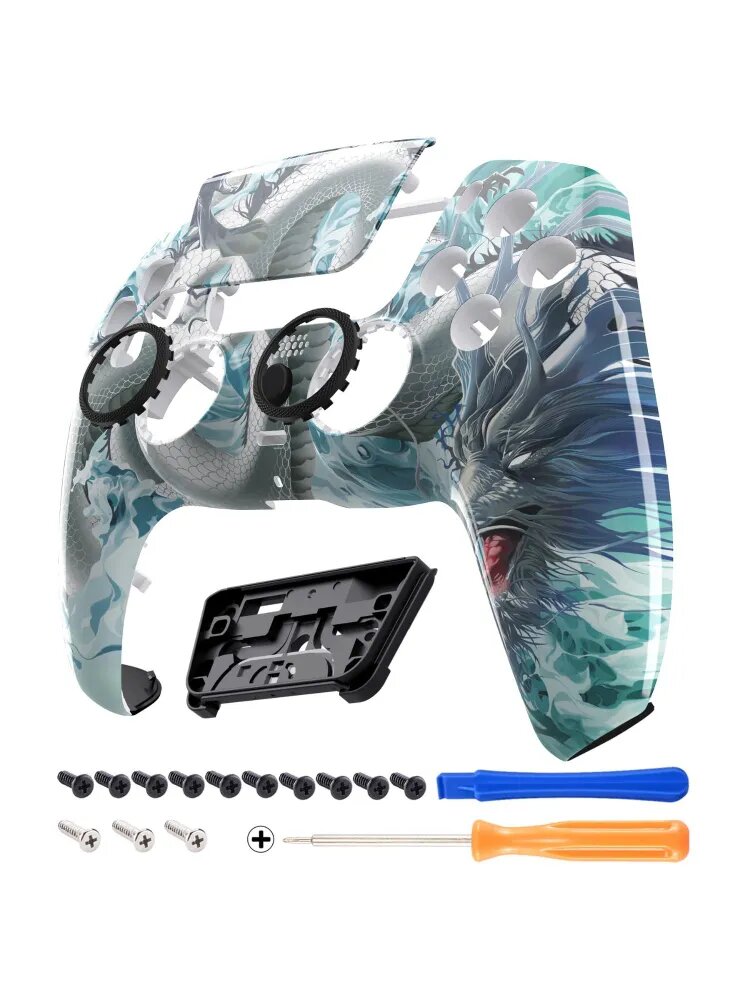 EXtremeRate передняя панель и тачпад LUNA Jade Dragon Cloud Dominator для PS5 Controller BDM-010/020/030/040/050, сменный корпус для кастомизации геймпада DIY