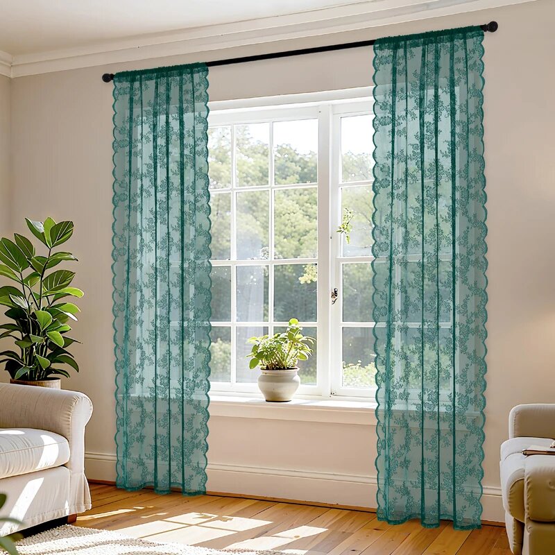 Кружевная занавеска из полиэстера 100x180cm-1pc, Зеленый, green
