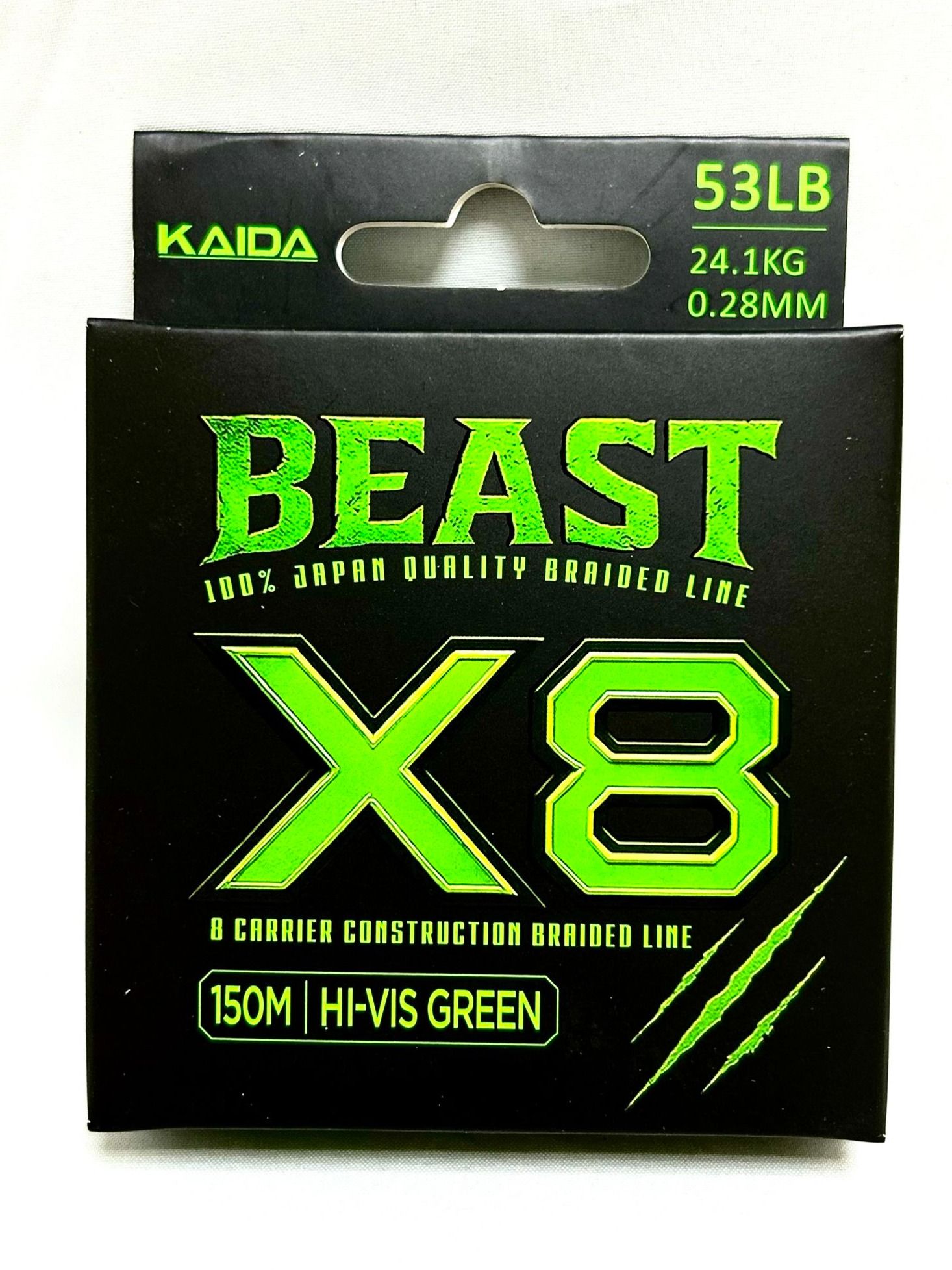 Плетеный шнур KAIDA BEAST X8 0,28 мм - 24,1 кг, 150 метров, зеленый