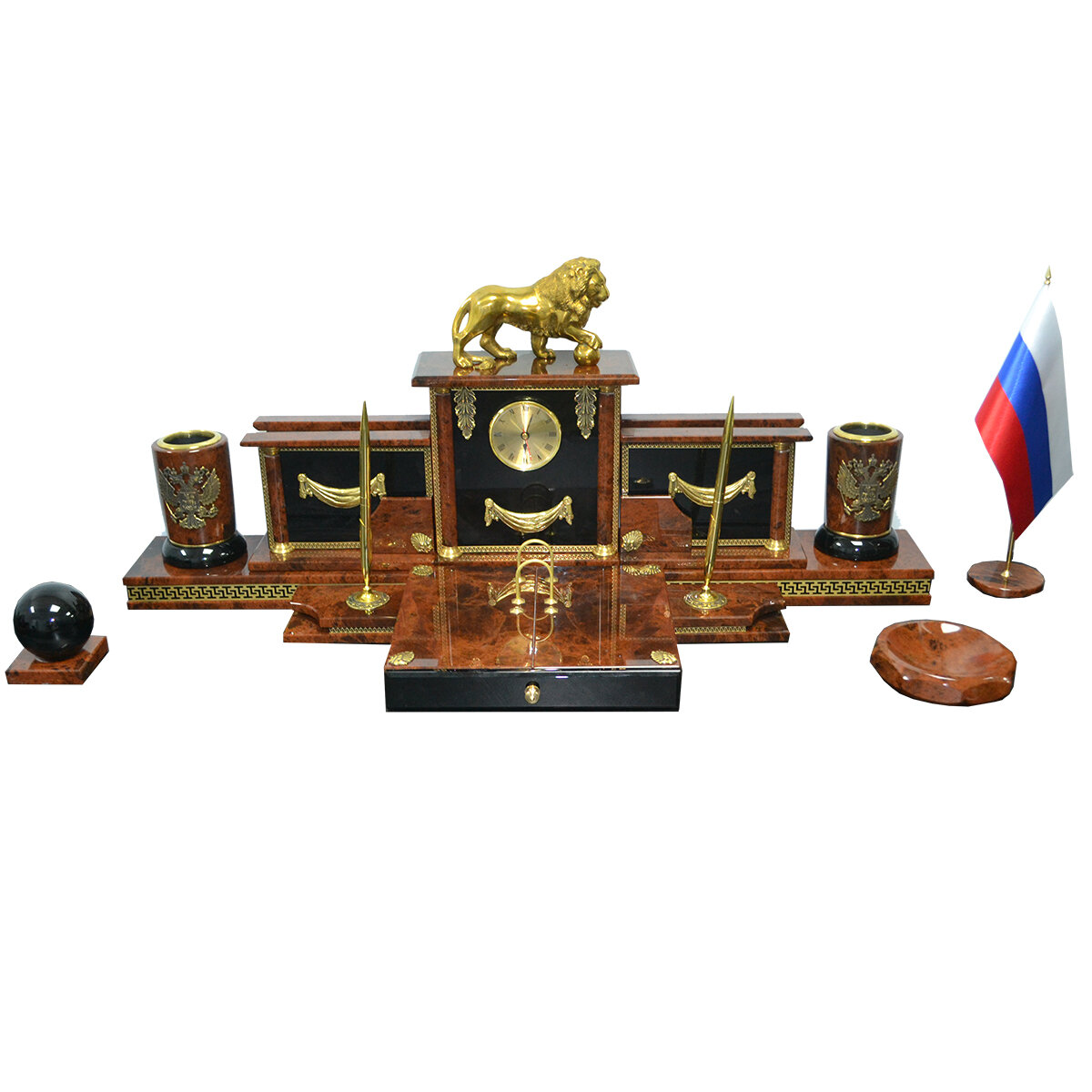 Настольный набор из обсидиана с фигурой льва "Лорд 13-3"