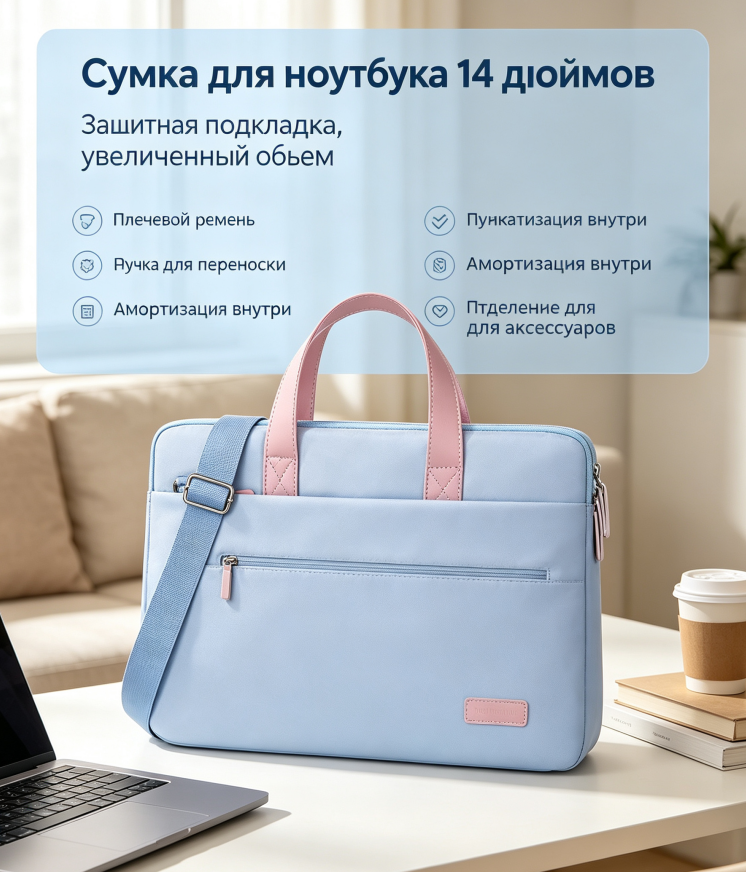Сумка для ноутбука 14/15.6 дюймов, противоударная с воздушными подушками, большая емкость, ручка и съемный плечевой