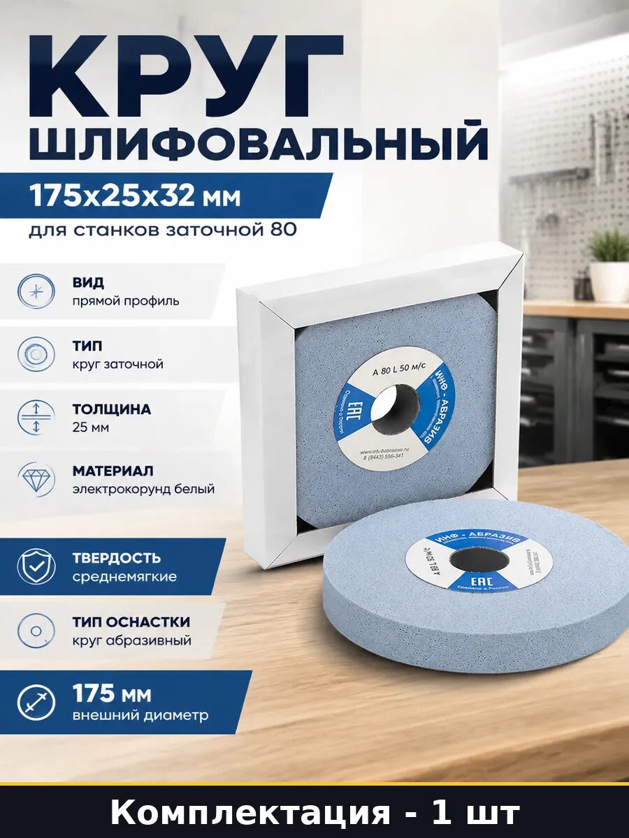 Круг шлифовальный 175x25x32 мм для станков заточной 80
