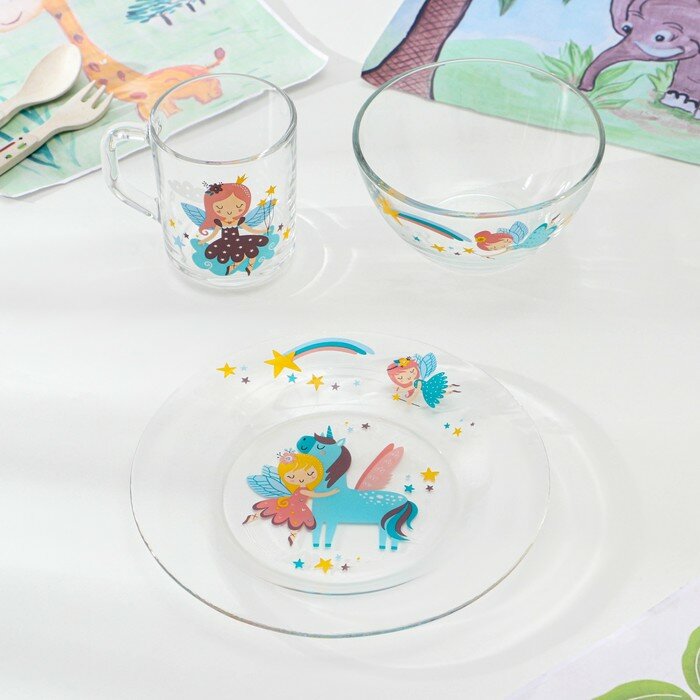 Набор детской посуды «Принцессы» стеклянный 3 предмета