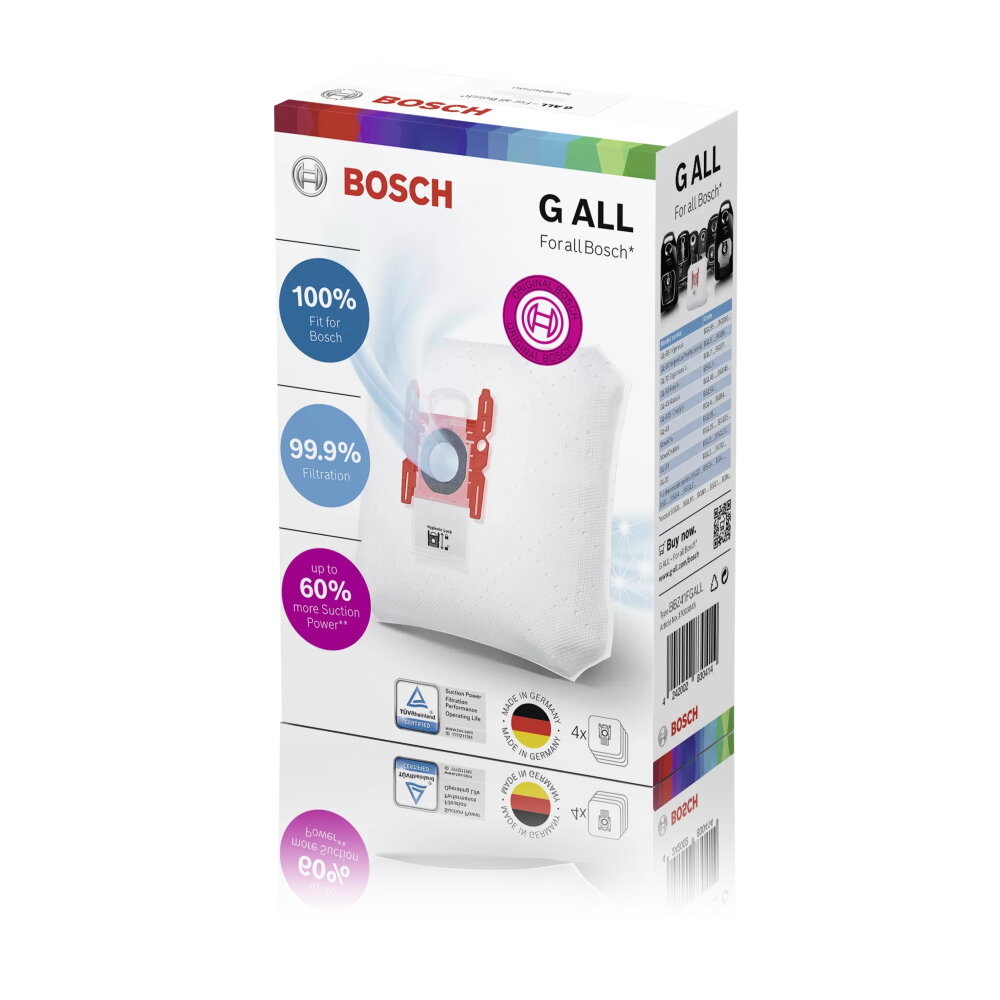 Мешки-пылесборники BBZ41FGALL 17003048 для пылесоса Bosch PowerProtect, тип "G ALL", 4 шт.