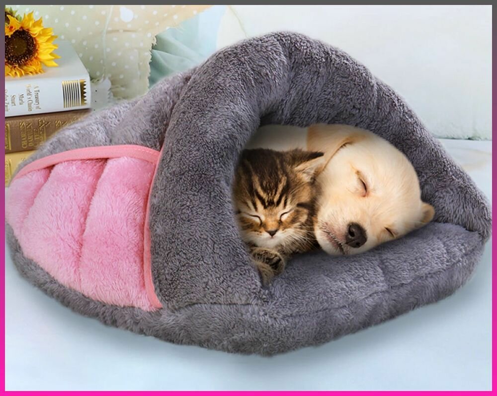 Теплая кровать "пещера" для кошек и собак - фотография № 4
