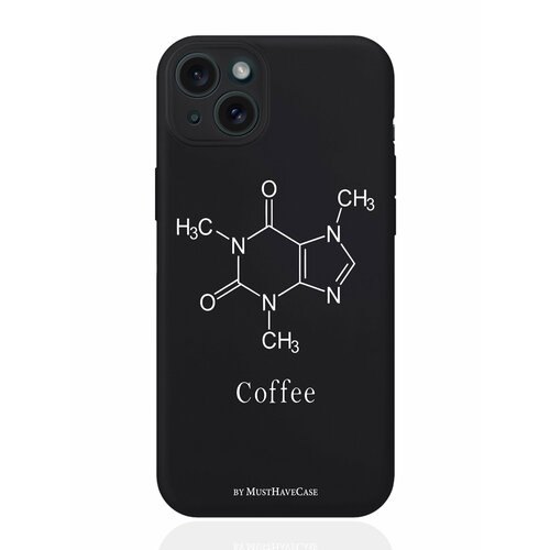 фото Чехол для смартфона iphone 15 plus черный силиконовый молекула кофе musthavecase