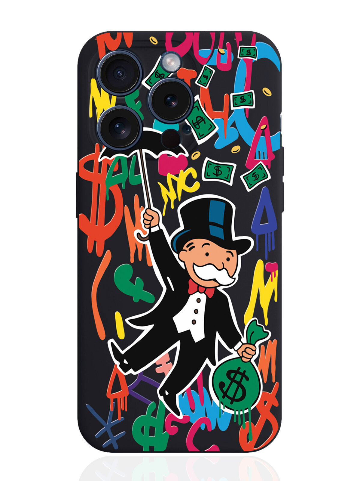 Чехол для смартфона iPhone 15 Pro черный силиконовый Rich uncle PennyBags/ Богатенький дядюшка толстосум