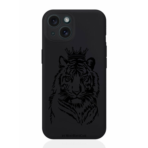 фото Чехол для смартфона iphone 15 черный силиконовый тигр с короной musthavecase