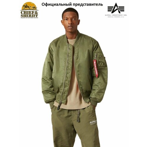 фото  бомбер alpha industries, силуэт прямой, утепленная, размер xxl, зеленый