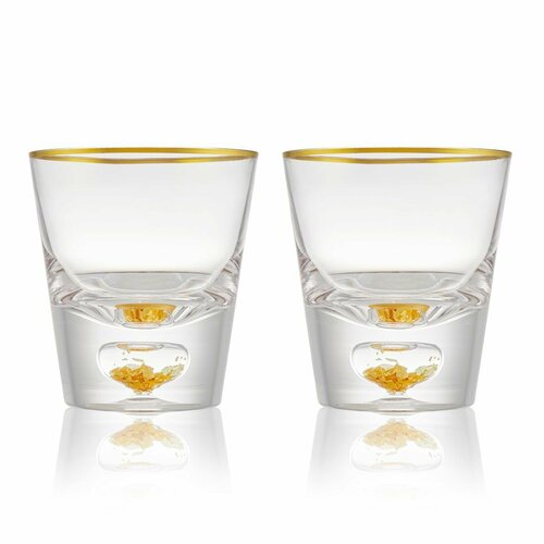 Набор 2 бокала для виски из хрусталя, с сусальным золотом и камнями. 220 мл. Midas