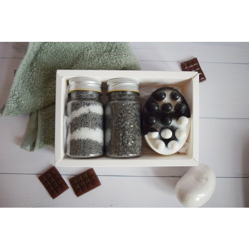 Набор из мыла с люфой, жемчуг и морская соль для ванны ручной работы Смородина от бренда Пташкины творения