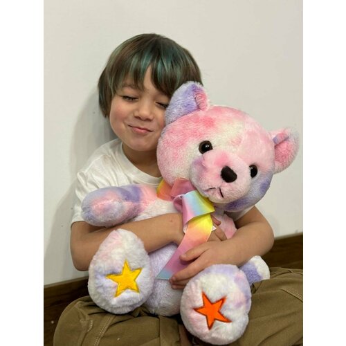 Мягкая игрушка Мишка/разноцветно-сиреневый плюшевый мишка с бантиком-40 см