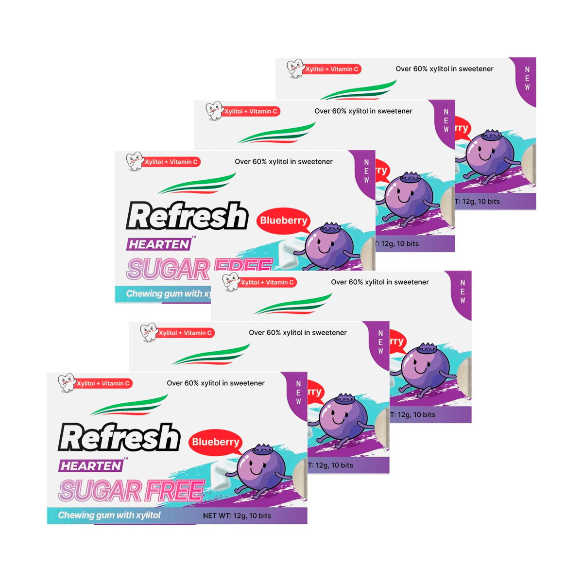 Жевательная резинка с ксилитом без сахара со вкусом черники Refresh, 12 г х 6 шт