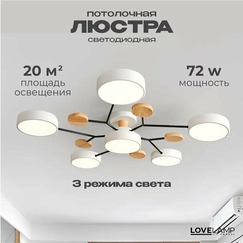 Скандинавский потолочный светильник / люстра светодиодная, 72 Вт, белый