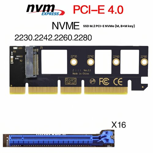 Адаптер-переходник (плата расширения) для установки SSD M.2 2230-2280 PCI-E NVMe (M, B+M key) в слот PCI-E 3.0/4.0 x4/x8/x16, NHFK N-M2X16 черный