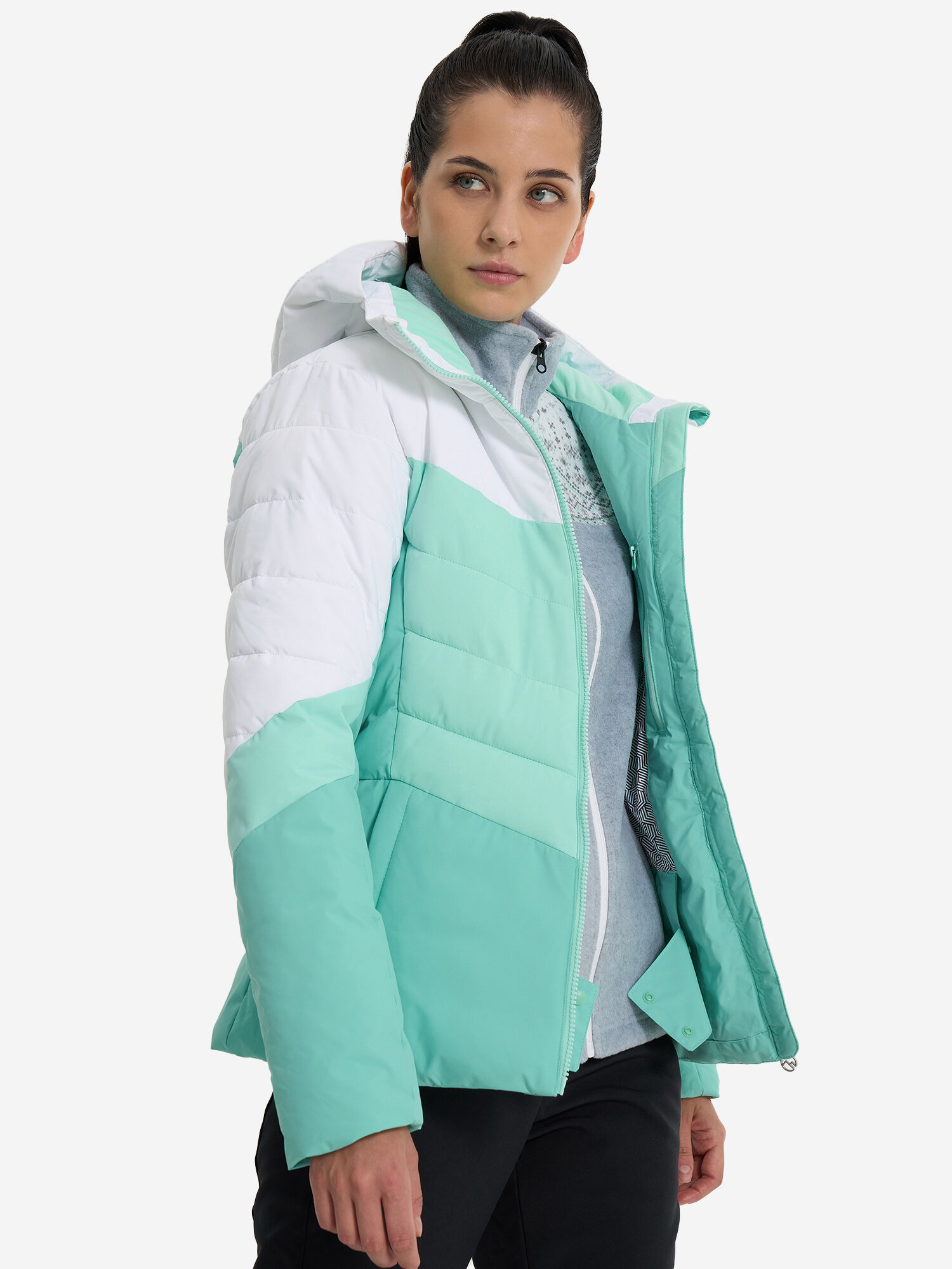 Куртка GLISSADE Women's Faux Down Jacket, размер 12.5, зеленый/белый
