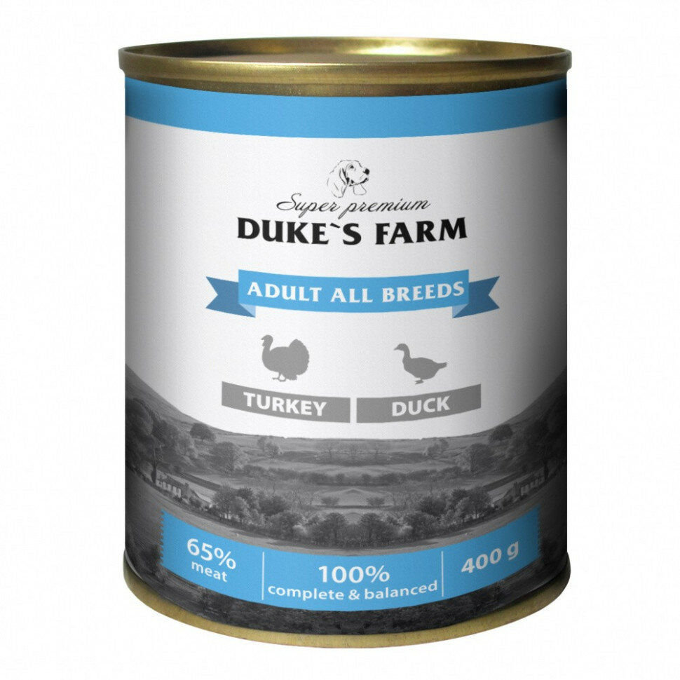 фото Duke's Farm влажный корм для взрослых собак паштет из индейки с уткой, в консервах - 400 г х 24 шт
