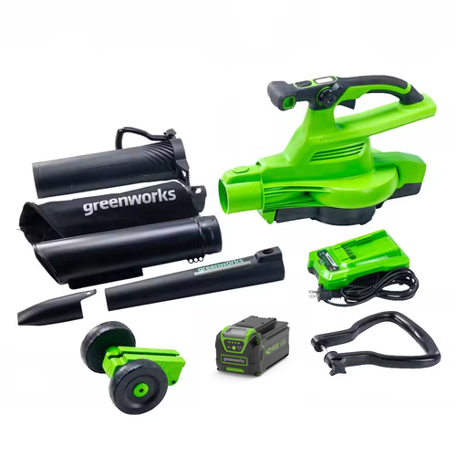 Аккумуляторный воздуходув Greenworks GD40BVIIK5 2406907UG черный, зеленый