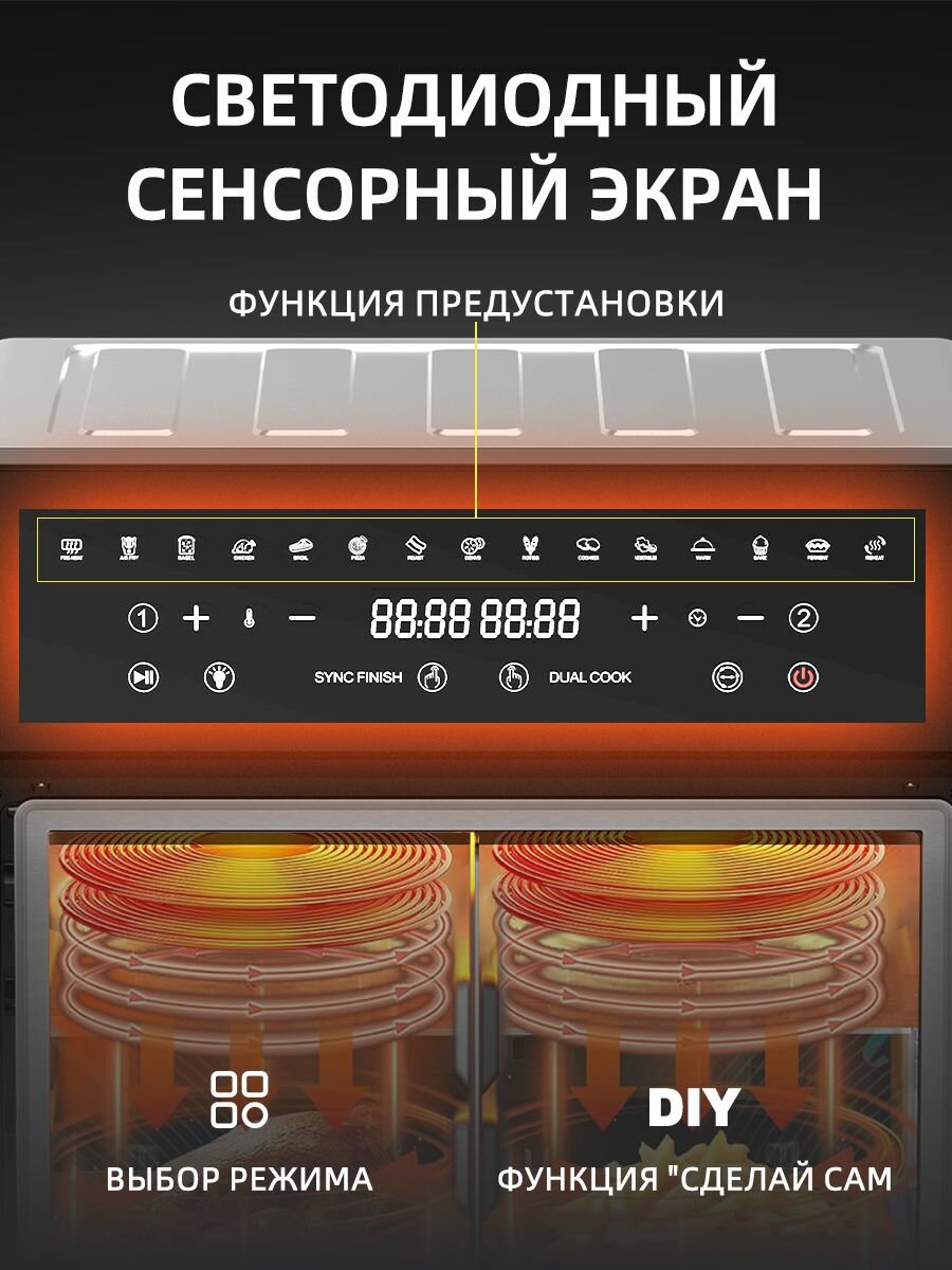 Инновационный аэрогриль с технологией приготовления на Пару - Steam Fry-Up и горячим обдувом воздуха на 15 программ, Аэрофритюрница, мультипечь, сушилка для овощей и фруктов, дегидратор — фото 1