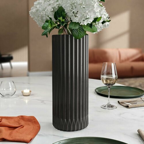 Ваза San Marino декоративная 30 см для сухоцветов и цветов высокая темно-серая глянцевая 5674₽