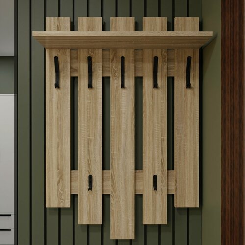 Изображение товара Вешалка настенная в прихожую для одежды, 7 крючков, цвет дуб сонома, ЛДСП