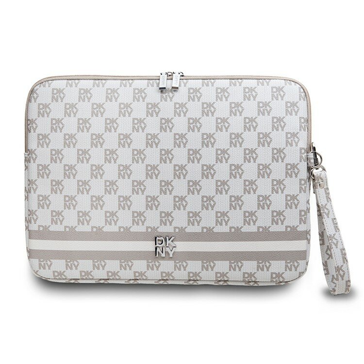 DKNY чехол для ноутбуков 16", Sleeve PU Checkered Printed stripes with Zipper, бежевый