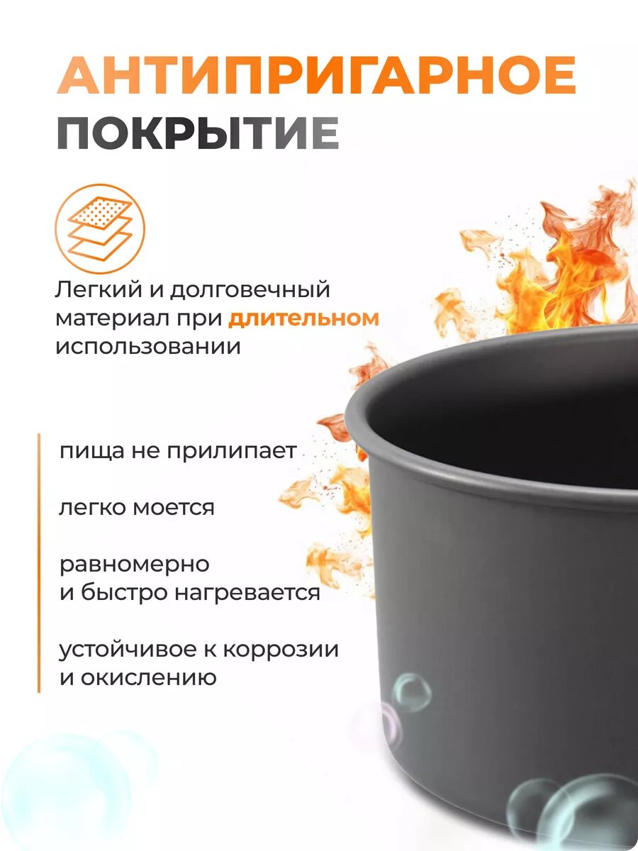 Туристический набор посуды AKSHOLAN для пикников, походный 9 предметов котелок, сковорода, чайник, тарелки, половник — фото 1