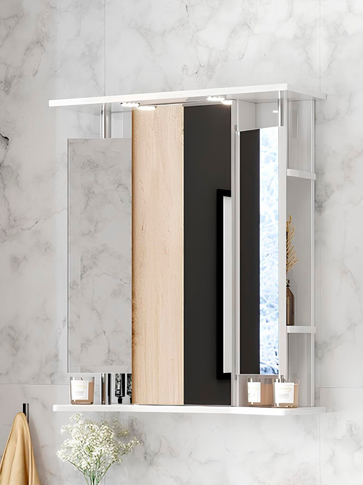 Шкаф-зеркало для ванной Onika Валерия 65 белый правый с подсветкой / 65x21x76 см