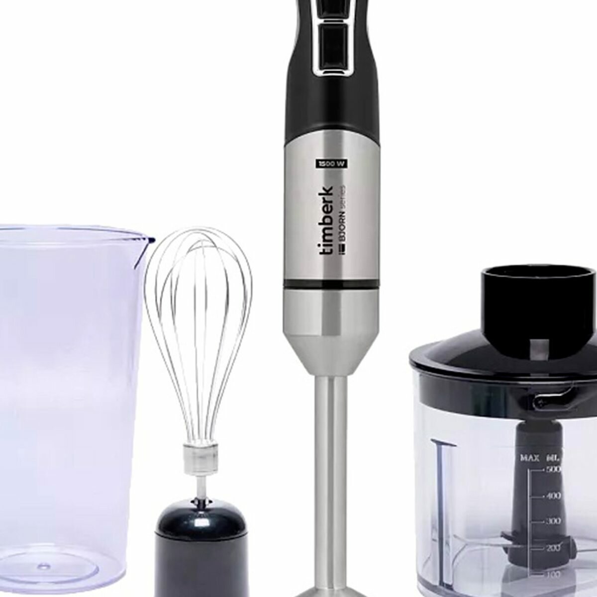 Блендер погружной Timberk T-HB42F01, 1500Вт, 9 скоростей, 3 насадки, стакан, черный (T-HB42F01)