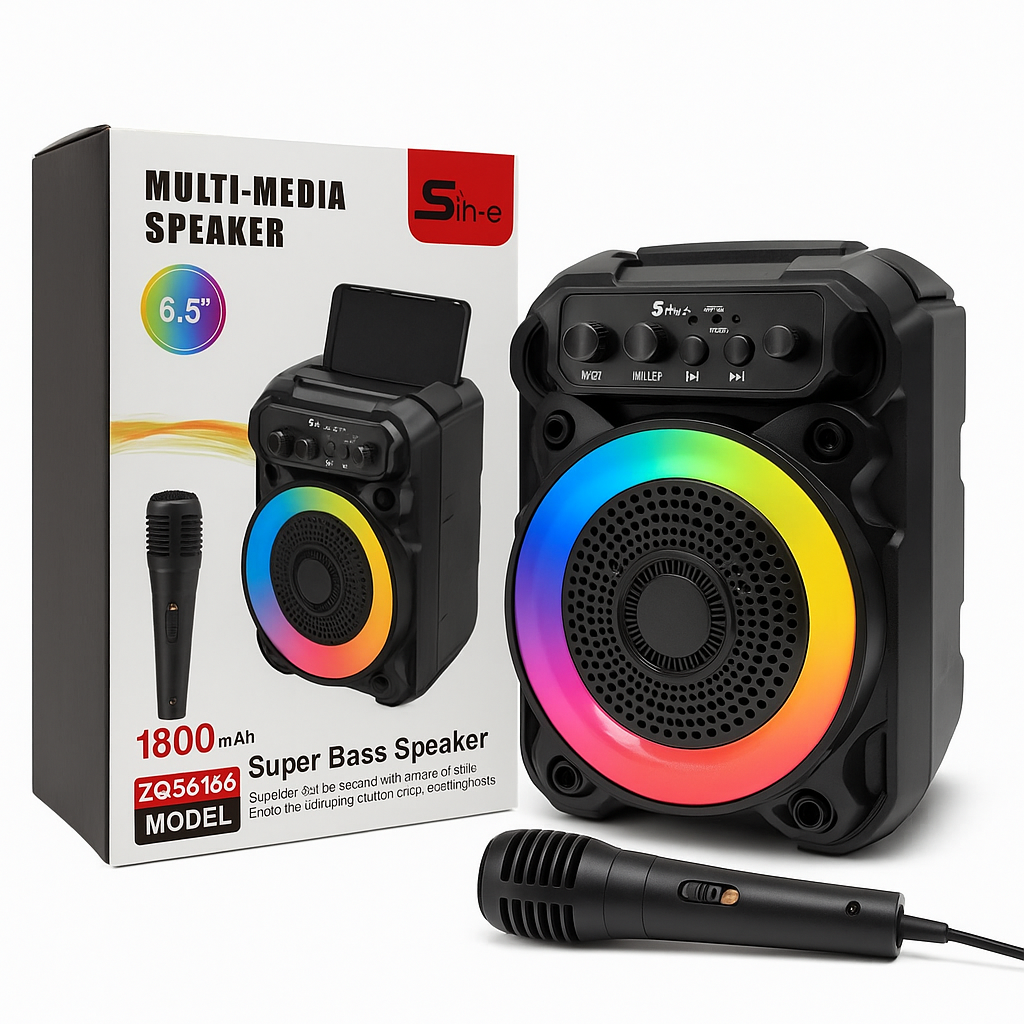 Колонка Sing-E ZQS6166, караоке, LED-подсветка, микрофон, черная