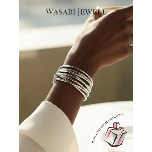 фото Жесткий браслет wasabi jewell, 1 шт., размер 6 см, размер one size, диаметр 6 см, серебристый