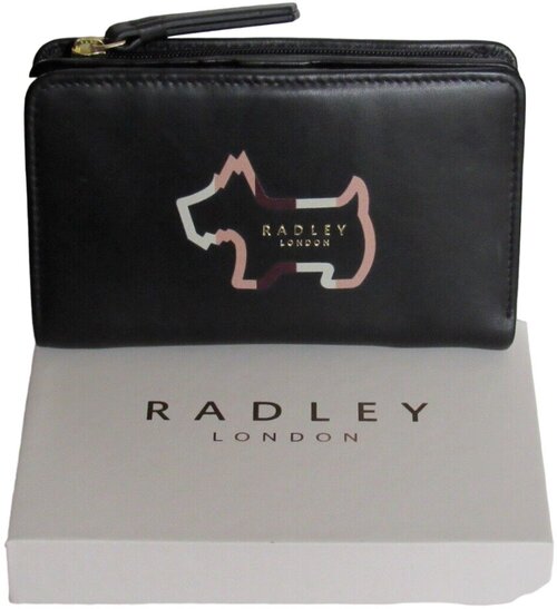 Кошелек Radley London черный с изображением Скотти, внутри бежевый с коричневым