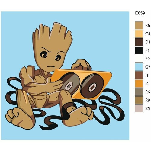 Детская Картина по номерам E859 Фильм Стражи Галактики. Малыш Грут 30x30 детская картина по номерам e128 стражи галактики реактивный енот 30x30