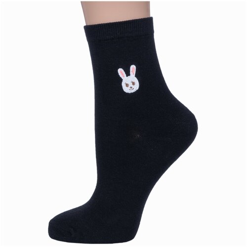 фото Носки unisex hobby line рис. 16, черные "заяц", размер 36-40