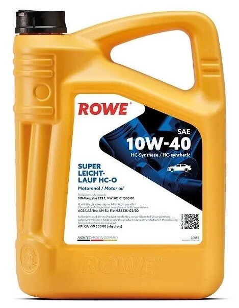 Моторное масло ROWE HIGHTEC SUPER LEICHTLAUF 10W-40 HC-O (5 л)