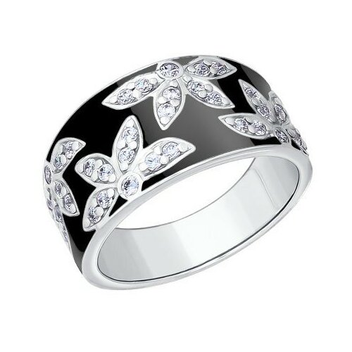 фото Серебряное кольцо sokolov 94010235 с фианитом и эмалью, размер 17 diamant-online