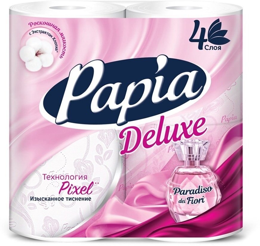 Туалетная бумага Papia Deluxe с тиснением Pixel с ароматом Paradiso dei Fiori 4 слоя, 4 рулона