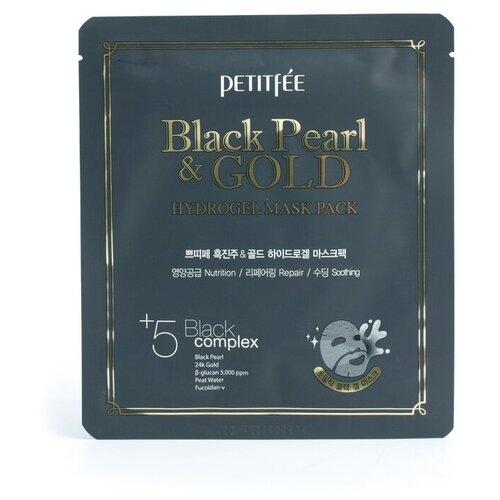 Гидрогелевая маска для лица с черным жемчугом и золотом, 32 гр/ Black Pearl & Gold Hydrogel Mask Pack, Petitfee (Петитфи)