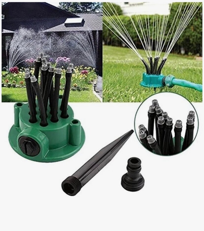 фото Насадка для полива мультифункциональная, ороситель газона огорода Multtifunctional sprinkler, 12 рассеивателей на шланг, поливальная система