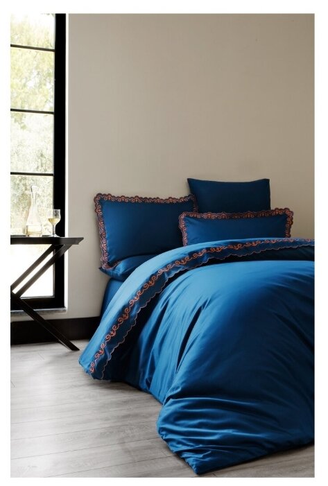 Комплект постельного белья Soft cotton MONDRIAN синий (Евро) - фотография № 2