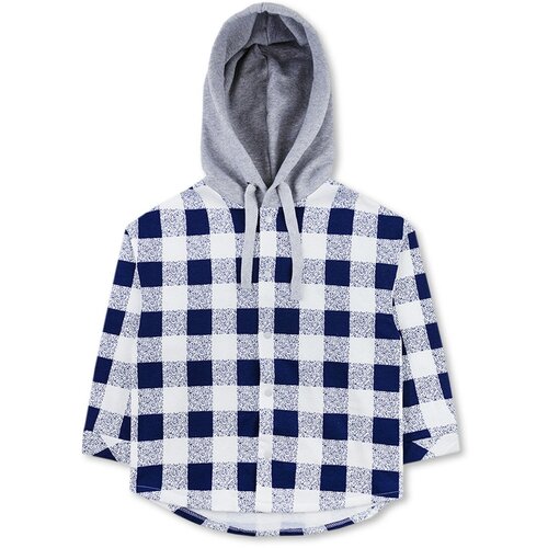 фото Рубашка для мальчика - белый; чернильный - клетка , размер 152-158 юлала