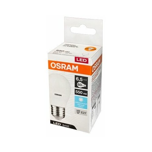 6.5W/840 ( замена 60W) E27 230V Матовая LED Base RU - LED лампа Шарик OSRAM