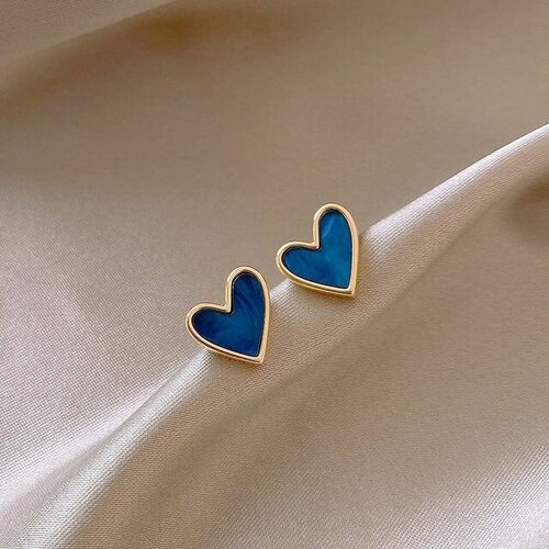Женские серьги в форме сердца (гвоздики), голубые