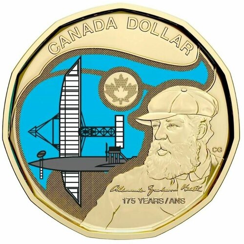 Цветная монета 1 доллар 175 лет со дня рождения Александра Грейама Белла. Канада, 2022 г. в. UNC канада 1 1 доллар 2022 ученый александр грейам белл обычная цветная