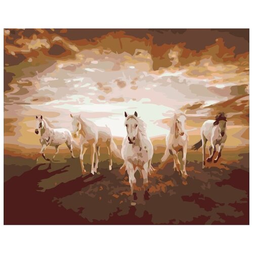 картина по номерам лошади у реки 40x50 см Картина по номерам Лошади на закате, 40x50 см