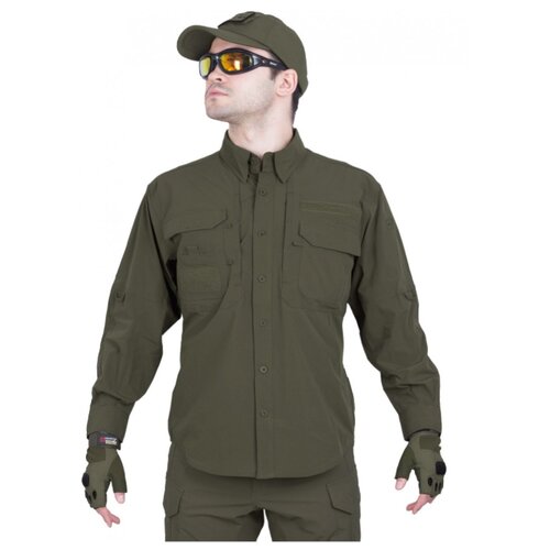 фото Легкая тактическая мужская рубашка gongtex traveller shirt, полиэстер-эластан, цвет олива (olive)-xxl