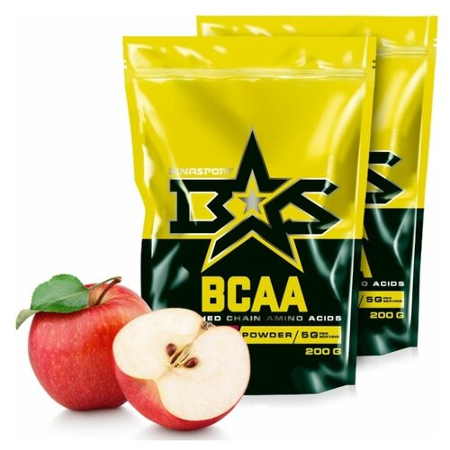 фото (2 уп х 200гр) аминокислоты binasport "bcaa" бцаа порошок 400 г со вкусом яблока