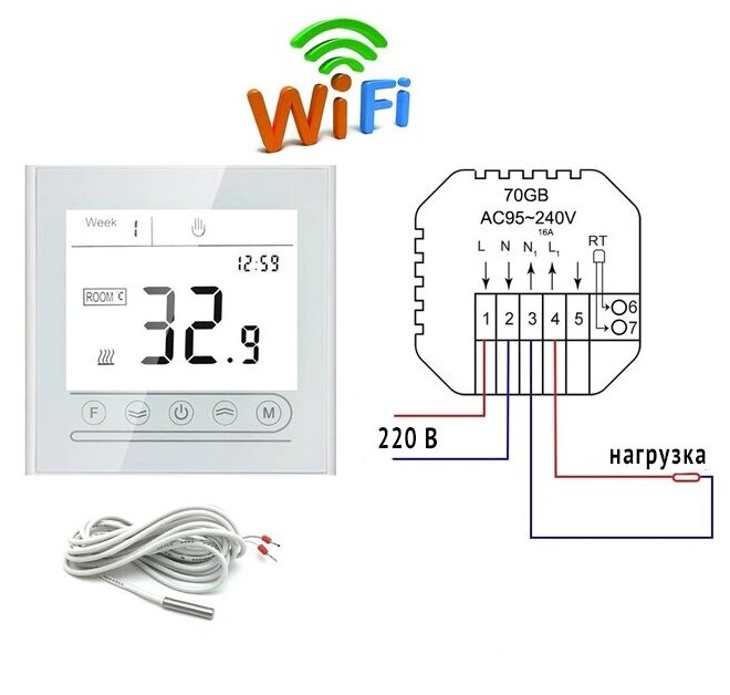 Терморегулятор для теплого пола с Wi-Fi / Сенсорный программируемый регулятор температуры BixtonHeat MK Wi-Fi White / Термостат - фотография № 3