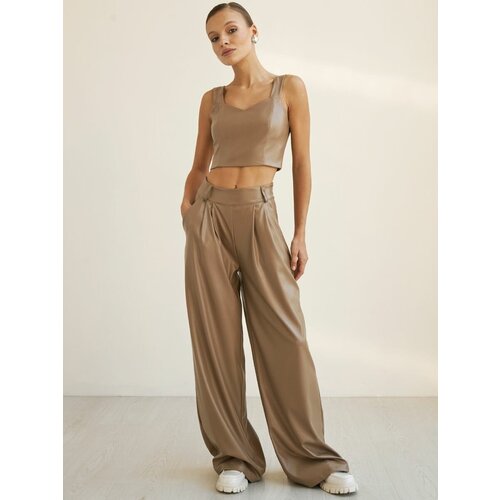 фото Брюки палаццо wonderclo, размер 42, коричневый