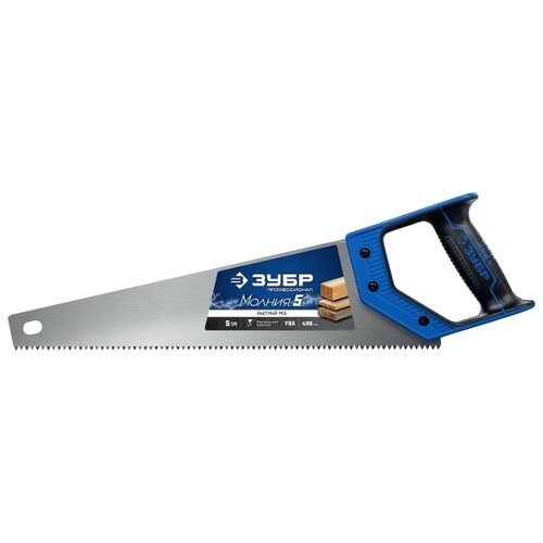 фото Ножовка по дереву (пила) "молния-5" 400 мм, 5 tpi, прямой крупный зуб, быстрый рез поперек волокон, для крупных и средних заготовок, зубр
